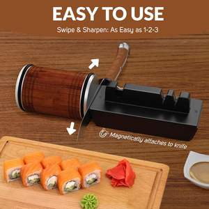 אגוז עץ אגוז ידני יפנית סכין מתגלגל ומחדד ומספריים מחדד מטבח נירוסטה - Product Image 6