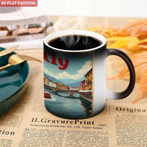 Tasse magique à poignée incurvée, noire givrée, 11 oz, en céramique, sensible à la chaleur, pour la maison et la cuisine - Product Image 5