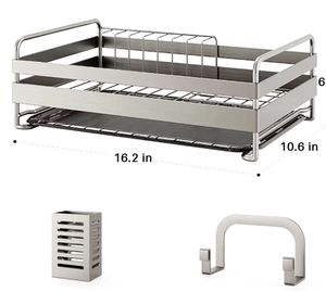 Supports à vaisselle en acier inoxydable avec plateau de vidange au-dessus de l'évier Égouttoir à vaisselle pour petits espaces Durable pour évier de comptoir de cuisine - Product Image 4