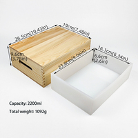 Grand moule à savon carré en silicone de 1200/2200/8000 ml avec boîte en bois et couvercle, grand moule en silicone avec boîte en bois