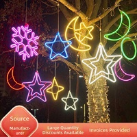 LED Weihnachts-Lichterkette mit fünfzackigem Stern, Mond und Schneeflocke, IP65 wasserdicht, für den Außenbereich, zum Aufhängen an Bäumen, warmweißes dekoratives Licht