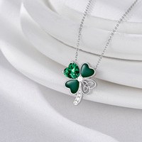 Collier pendentif en argent sterling 925 avec zircon cubique poli émail chance trèfle à quatre feuilles