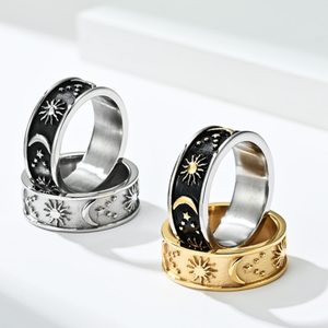 Hochwertige 8mm Unisex Edelstahl-Spinner-Ringe Vintage Goth Böse Augen Ovaler Schliff mit Goldplattierung für Hochzeit und Verlobung - Product Image 1
