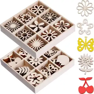 90 Pieces Mini Laser Cuts Wood Shapes DIY Mini Unfinished Laser Cut Wood Flower Butterfly Themed for Card Gift Tags Home Decor