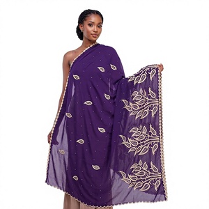 Wholesale <b>Embroidered</b> Chiffon <b>Shawl</b> Garbasaar Gold Leafy Tree Motif Scalloped Border Party Wear OEM ODM Custom - Product Image 1