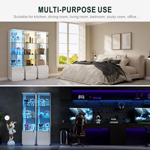 Vitrine moderne en verre SENYU avec 3 étagères, éclairage LED, porte à panneau plat pour le rangement dans le salon - Product Image 3