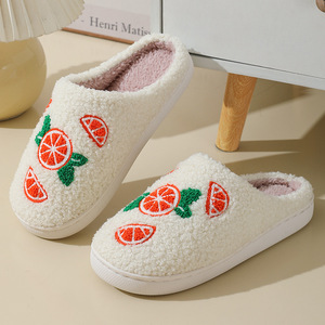 Comodi Pantofole Invernali in Cotone <span class=keywords><strong>Arancione</strong></span> con <span class=keywords><strong>Pelliccia</strong></span> per Uomo e Donna, Traspiranti, con Suola Spessa, Calde, Ricamate per Casa - Product Image 3