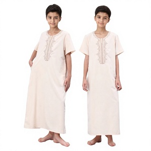 <b>Moroccan</b> Embroidered Men <b>Thobe</b> Round Neck Solid Short Sleeve Robe Casual Prayer Wedding Ramadan Wear - Product Image 4