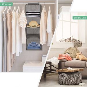 Organisateur de placard suspendu pliable à 4 étagères en tissu non tissé, sac de rangement portable pour armoire - Product Image 5