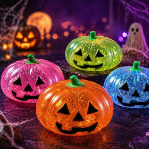 Juguete antiestrés de goma blanda con diseño de cabeza de calabaza de Halloween, novedoso, con purpurina, al por mayor, para descompresión transfronteriza - Product Image 1