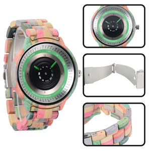 <span class=keywords><strong>Novità</strong></span> Design Quality Luxury Branded Logo Men Rainbow Colorful Quartz <span class=keywords><strong>orologi</strong></span> da polso orologio unico in legno di bambù - Product Image 4
