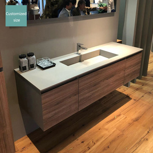 2024 New Wall Mount phòng tắm bằng đá cẩm thạch Vanity với LED gương Vanity Tủ thông minh sữa trắng - Product Image 4