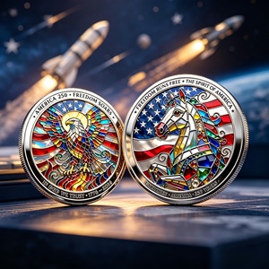 Pièce de monnaie commémorative style vitrail 250e anniversaire Wholesale America, pièce de monnaie de défi 3D colorée à l'effigie d'un aigle et d'un cheval, pièce de collection - Product Image 6