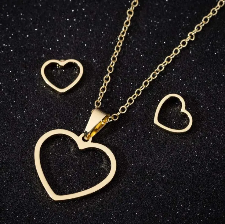 Stainless Steel necklace Women Jewelry Sets Bijoux heart Necklaces set Pendants Cute Earrings Kids Gifts