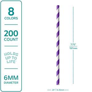 Striped <b>Paper</b> Drinking Straws Sturdy Non-Soggy 100% <b>Biodegradable</b> Eco-Friendly Food-Safe Ink Multi-Layered Long-Lasting Party - Product Image 2