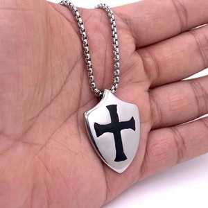 Stainless Steel Shield <b>Cross</b> Pendant Men's Necklace Themed Pendants Gift Jewelry - Product Image 4