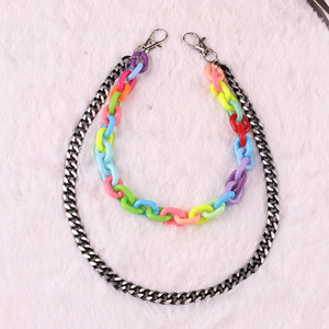 โซ่คาดเอวอะคริลิคสีสันสดใส สไตล์ฮิปฮอป ตกแต่งด้วยโลหะสีกันเมทัล โซ่สองชั้นสำหรับกางเกง ใช้ได้ทั้งชายและหญิง เหมาะสำหรับใส่ในชีวิตประจำวัน - Product Image 3