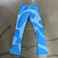 Streetwear vintage pantalon de survêtement évasé personnalisé coton éponge français 3D décalcomanie en détresse broderie Patch Flare pantalons de survêtement pour hommes