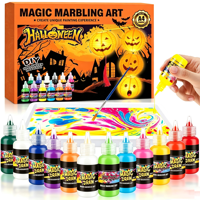 Kit d'art marbré magique pour Halloween, lanterne citrouille DIY, peinture à l'eau pour enfants