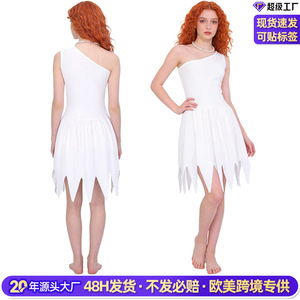 Costume Wilma Flintstone, robe blanche à une épaule, déguisement d'Halloween, tenue de fête pour femmes - Product Image 2