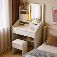 Tocador Moderno de Estilo Francés con Espejo Iluminado y Gabinete de Almacenamiento, Tocador Simple para Dormitorio Principal, Ideal para Apartamentos Pequeños