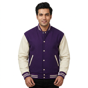 Veste universitaire en laine de haute qualité avec manches en cuir, tendance, impression personnalisée, veste de baseball pour hommes - Product Image 1