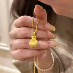 Nieuwe Chinese Stijl Diamant Ingelegde Geborstelde Kleine Gelukstas Hanger Ketting Licht Luxe Zijden Portemonnee Sleutelbeenketting - Product Image 2