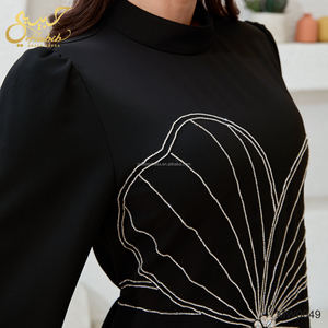 Habib黑色Abaya连衣裙热销时尚定制手工刺绣串珠花穆斯林女性长开斋节连衣裙迪拜Abaya - Product Image 2