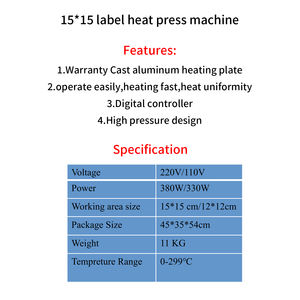 Máquina de Prensa de Calor de Alta Presión para Etiquetas de 15x15cm, Impresora Digital de Transferencia por Sublimación de 380W para Camisetas, Gorras, Tazas y Manualidades DIY - Product Image 2