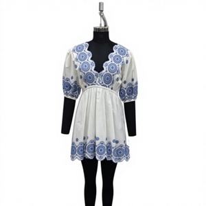 Women Embroidered Mini <b>Dress</b> <b>Loose</b> A-Line Short Sleeve Casual Summer <b>Dress</b> with Contrast Inner Layer - Product Image 1