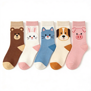 Conjunto de Meias com Estampa de Animais Fofos, Meias de Algodão com Padrão de Desenhos Animados Multicoloridos, Meias para Meninos e Meninas, Mix de Cores, Dropshipping - Product Image 1