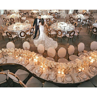 Grande table de réception de mariage en acier inoxydable doré, forme demi-lune, de luxe