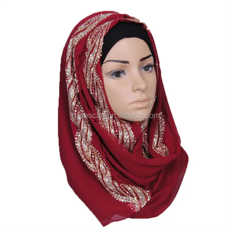แฟชั่นฤดูร้อนผ้าพันคอมุสลิมสำหรับผู้หญิงฮิญาบผ้าไหมผ้าชีฟองมีกากเพชร