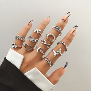 12pcs Simple Silver Plated Classic <b>Moon</b> and Star Wedding Engagement Anniversary Rings for Women Jewelry - Product Image 2