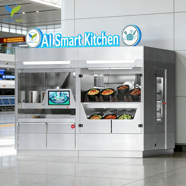 VFresh 24/7 Availability Automation Aid Smart Fast Food Kiosk AI Robot Kitchen Vending Machine