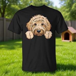Camiseta con estampado de perro Goldendoodle Peeking Pocket, unisex, para adultos, color negro - Product Image 3