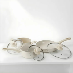 Modern Ceramic Marble Coated Pot Pan Glass Lids Bakelite Handles Non-Stick Aluminum <b>Cookware</b> <b>Set</b> <b>Induction</b> Compatible Dishwasher - Product Image 1