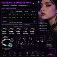 HGC Fashion ASTM F136 Titane Horseshoe AB Sheet CBR Anneau et clou de nez à filetage interne, Bijoux de piercing corporel, Barre courbée