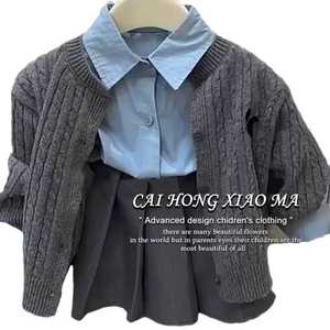 Cai Hong Xiao Ma Girls School Style Suit Knitted Vest Collar Shirt Pleated Skirt Spring Autumn Cotton Woolen Outfit - Product Image 5