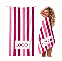 Pink Stripes Microfiber Beach Towels with Custom Logo Professional Printing Sand Free Quick Dry Swimming Towels