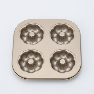 Non Stick Cake Pan 4 Cavity Flower Shape Baking Mold For Donut Cupcake Oven Safe Silver - Product Image 1