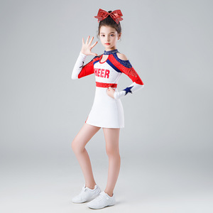 Combinaisons de compétition d'aérobic à manches longues pour enfants, costumes de cheerleading pour spectacles - Product Image 2