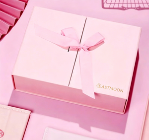 กล่องของขวัญสีชมพูแบบสั่งทำพิเศษ ประตูคู่ พร้อมริบบิ้นผูกโบว์ - กล่องปิดผนึกแม่เหล็กสุดหรูสำหรับบรรจุภัณฑ์ ผลิตภัณฑ์ดูแลผิว และผลิตภัณฑ์ความงาม - Product Image 2
