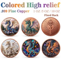 Pièce de monnaie en cuivre pur 999 de 5 oz, couleur cuivre, haute définition, version graffiti 3D UV, série animaux de dessin animé, dragon, édition de collection