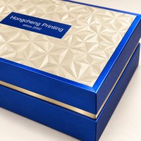 Caixa de Presente Rígida de Luxo Personalizada, Ecológica e Feita à Mão, Azul Metálico, Duas Peças, com Tampa Geométrica em Relevo para Cosméticos e Cuidados com a Pele