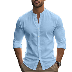 Camicia Casual da Uomo Autunnale Stile Europeo e Americano, in Misto Cotone con Perline, Collo Alto, <span class=keywords><strong>Taglie</strong></span> Grandi, Vestibilità <span class=keywords><strong>Slim</strong></span> - Product Image 3