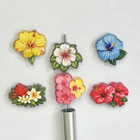 Perles à double trou en relief motif fleur d'hibiscus tropicale, accessoires pour bijoux faits main DIY, matériaux pour stylos perlés, vente en gros