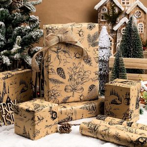Christmas Kraft Wrapping Paper Rolls 17x120in 42.5 Sq Ft Set Holiday Gift <b>Wrap</b> Santa Reindeer Pinecone Design - Product Image 2