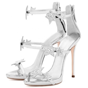 Nouveautés Sandales à talons hauts pour femmes, étoiles 3D, mini strass, chaussures d'été à talon aiguille, escarpins à bout ouvert avec talon couvert - Product Image 5