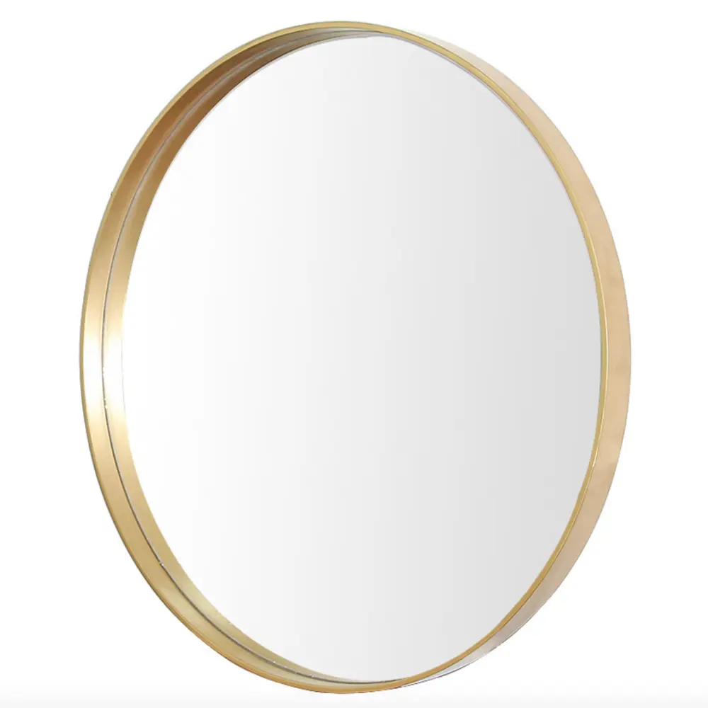 Cermin Hias Dinding 24 Inci, Cermin Bingkai Dekorasi Modern Bulat dengan Warna Emas